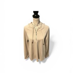 Cable & Gauge Beige Half-Zip Hoodie with Drawstring